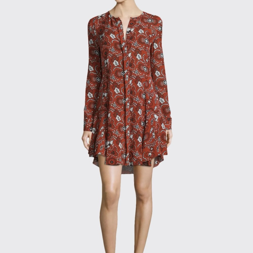 A.L.C. Randi Silk Henna Black White Floral Dress 2 Asymmetrical Hem Mini S‎